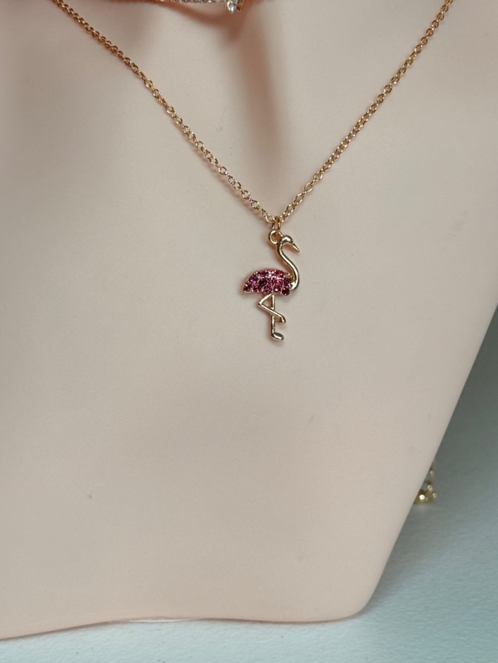 Gold Flamingo Pendant Necklace with Pink Crystal Accent - Picture 5 of 9